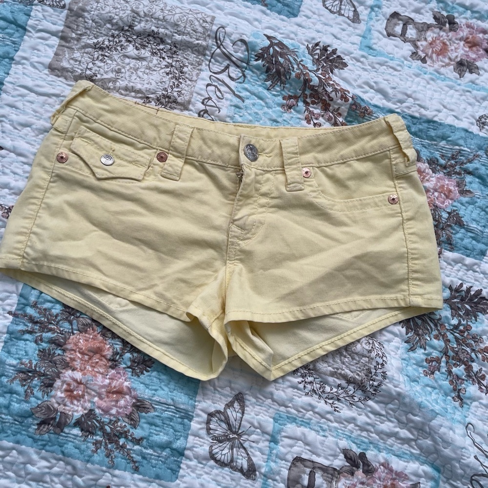 True Religion Y2K corduroy butter yellow shorts